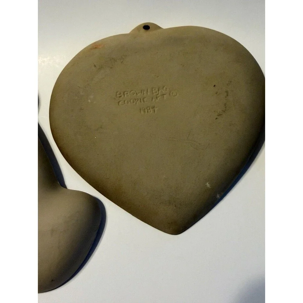 3 Vintage Brown Bag Cookie Art Molds Doll Heart Doves House